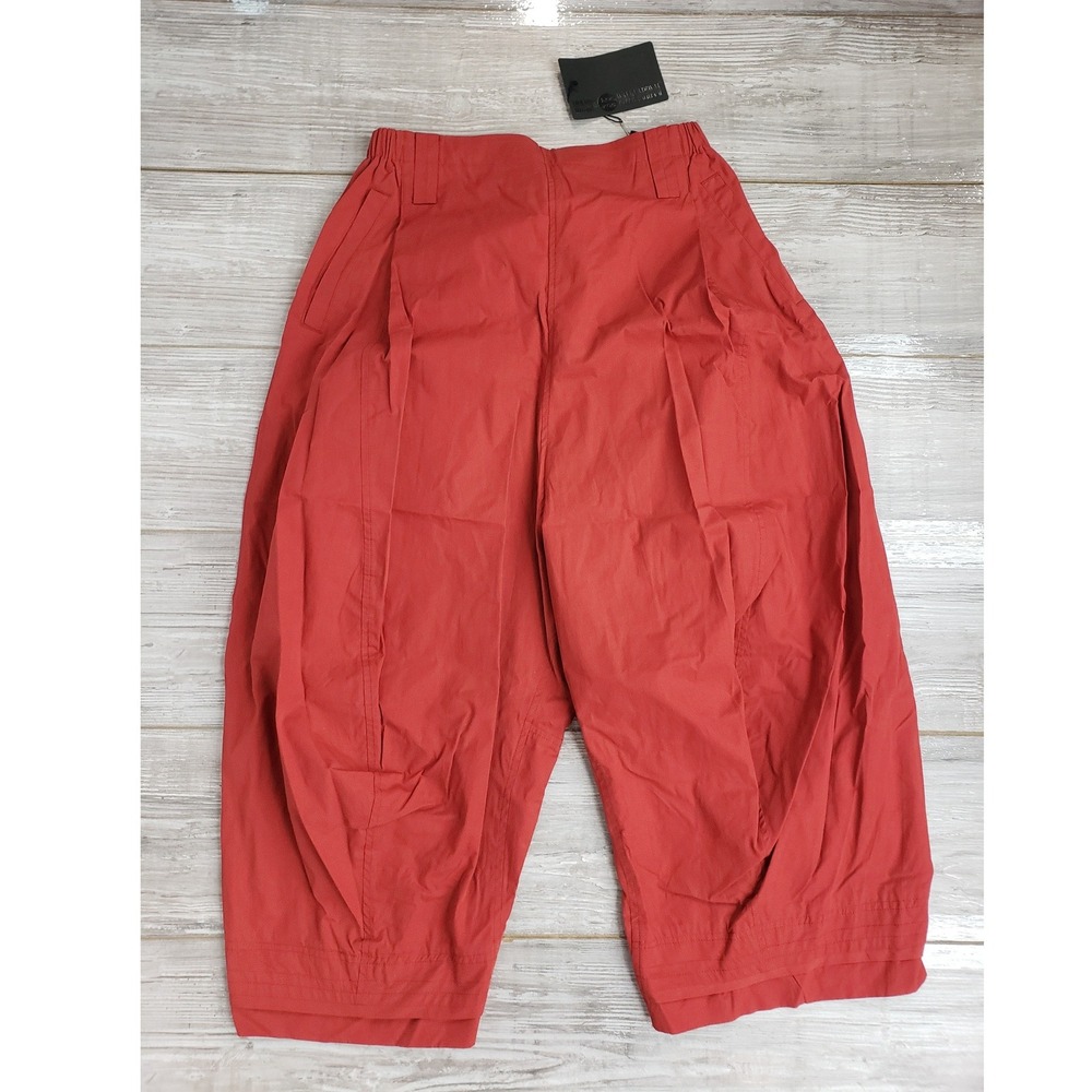 Moyuru Japan Pants Cotton Red Balloon Crop Pleated Avant Garde Size L NWT